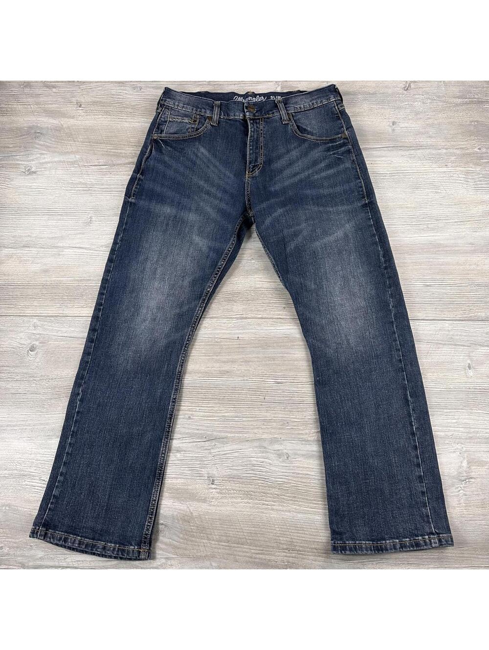 Wrangler RetroJeans Mens 34x30 Dark Wash  Slim Boot  Bootcut Whiskered EUC